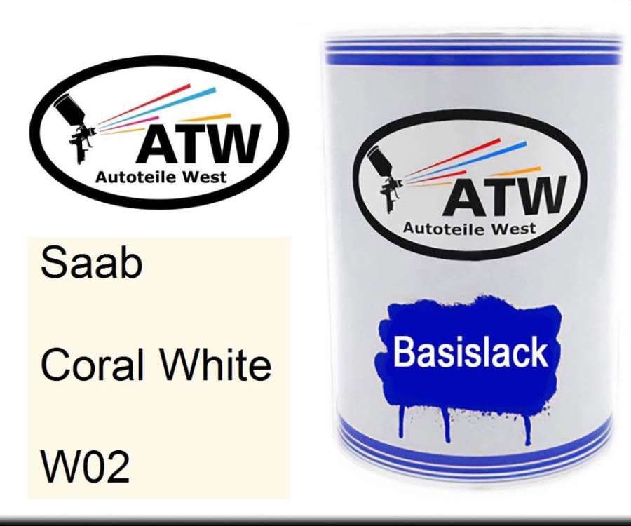 Saab, Coral White, W02: 500ml Lackdose, von ATW Autoteile West.
